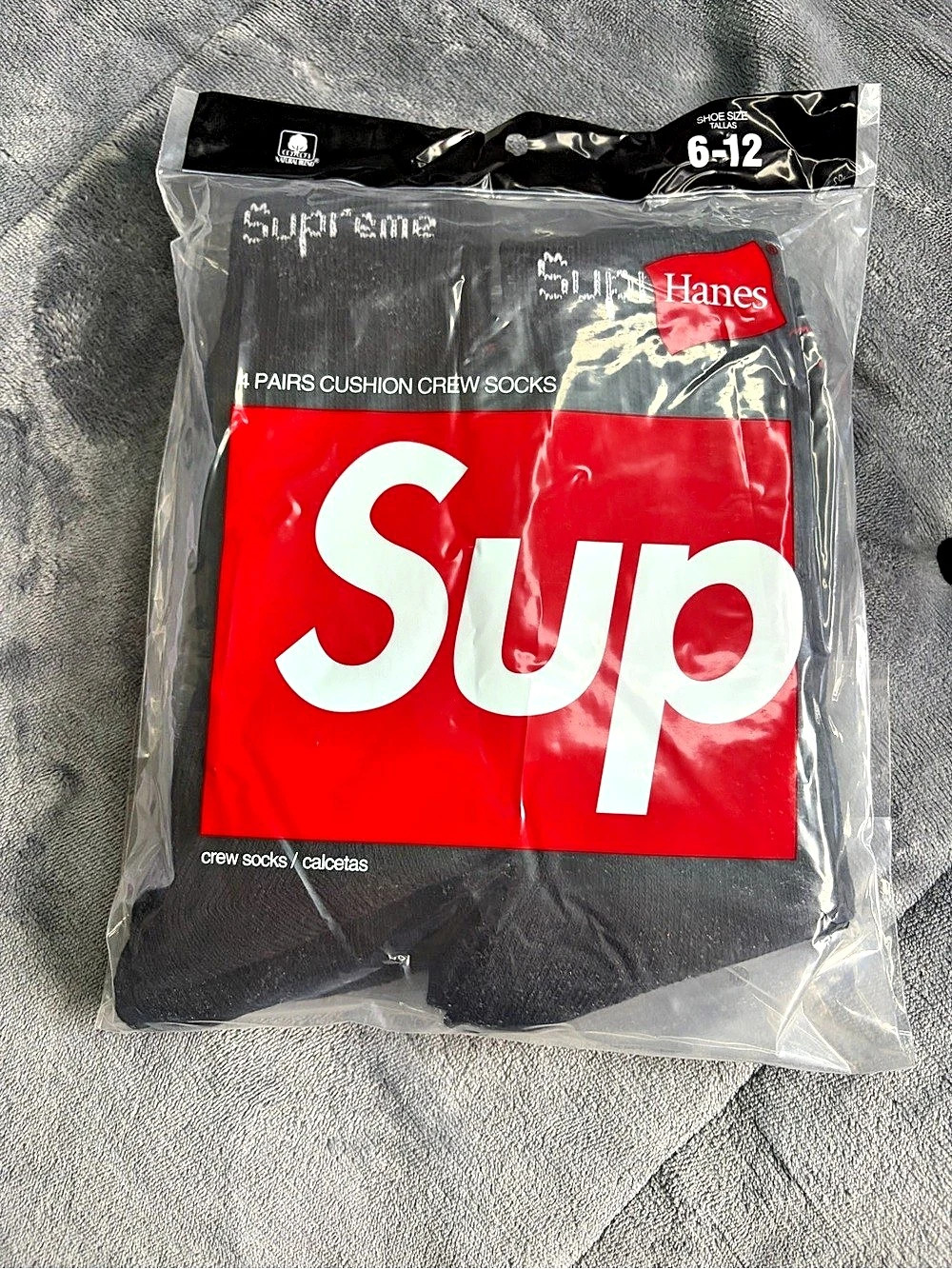 Supreme Hanes Cushion Crew Socks Black Waist 6-12